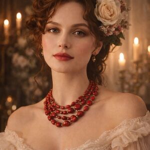 Screen-Worn Triple Strand Red Beaded Necklace | Interview With the Vampire